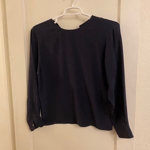 ANNE KLEIN PETITES - Vintage 100% silk blouse navy blue/black size M